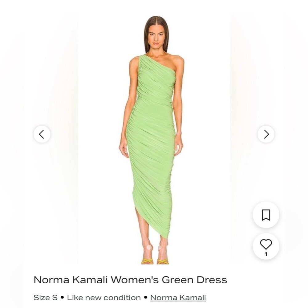 Norma Kamali Green One Shoulder Dress, Size Small
